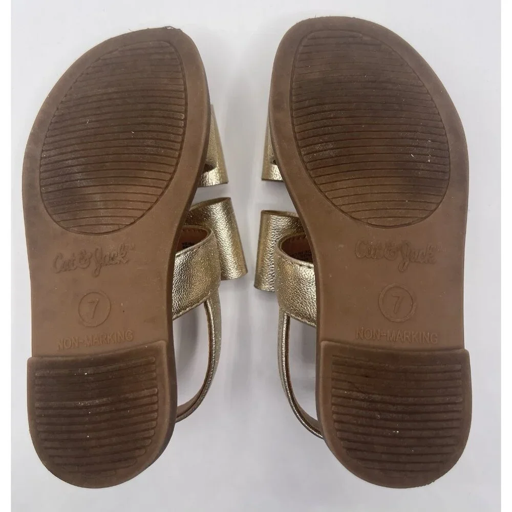 Cat & Jack Sandals Girls Toddler Size 7 Gold‎ Bows Strap